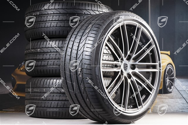 22" Sommerräder Satz 911 Turbo IV Design, Felgen 10J x 22 ET48 + 11,5J x 22 ET61 + Pirelli Sommerreifen 285/35 ZR22 + 315/30 ZR22, mit RDK-Sensoren