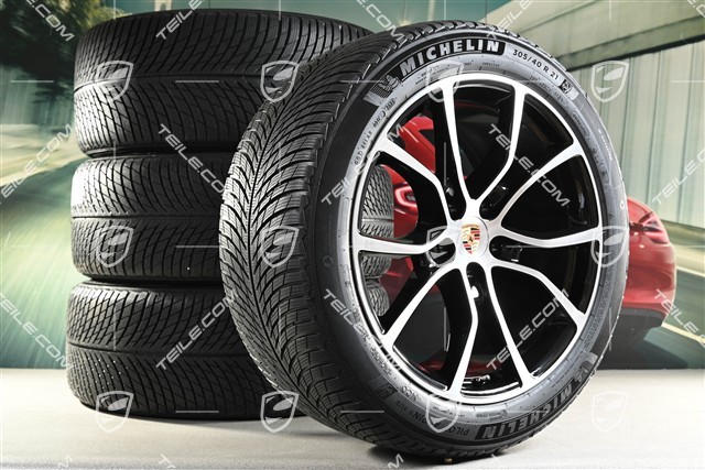 21-inch Cayenne COUPE Exclusive Design winter wheel set, rims 9,5J x 21 ET46 + 11,0J x 21 ET49 + Michelin Pilot Alpin 5 SUV winter tyres 285/45 R21 + 305/40 R21, with TPMS, black high gloss