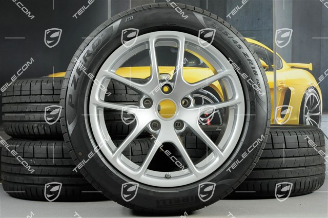 18" Cayman III summer wheels set, rims 8J x 18 ET57 + 9,5J x 18 ET49 + NEW Pirelli P Zero summer tires 235/45 R18 + 265/45 R18