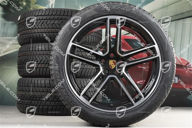 20" "Macan Turbo" koła zimowe, komplet, felgi 9J x 20 ET26 + 10J x 20 ET19 + opony zimowe Pirelli 265/45 R20 + 295/40 R20, czarny wysoki połysk, z czujnikami ciśnienia RDK