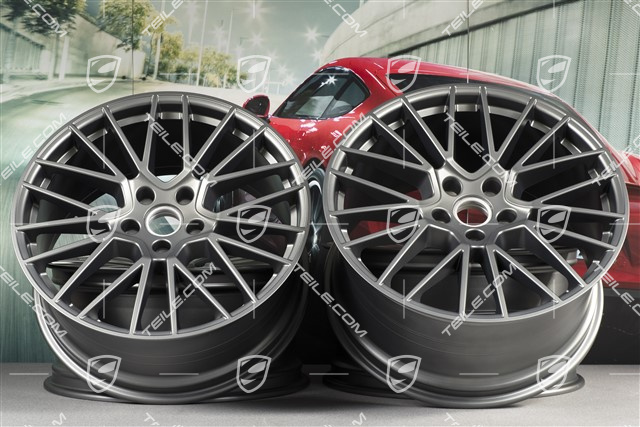 21" Felgensatz Cayenne RS Spyder, 11J x 21 ET58 + 9,5J x 21 ET46, Platinum Seidenmatt