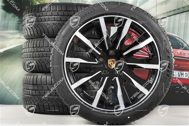 20-inch Taycan Tequipment Design winter wheel set, rims 9J x 20 ET54 + 11J x 20 ET60 + NEW Pirelli winter tyres 245/45 R20 + 285/40 R20, black high gloss