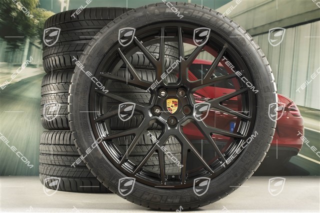 21" RS Spyder Design summer wheel set, wheel rims 9,5J x 21 ET27 + 10J x 21 ET19 + NEW Michelin summer tyres 265/40 R21 + 295/35 R21, Black satin mat, with TPM