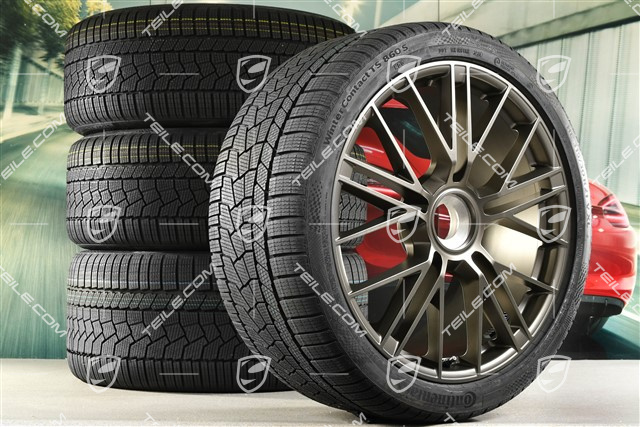 21" Panamera Turbo S Koła zimowe, komplet, centralne mocowanie, felgi 9,5J x 21 ET71 + 10,5J x 21 ET71 + opony zimowe Continental Winter Contact TS860 S 275/35 R21 + 315/30 R21, Turbonite