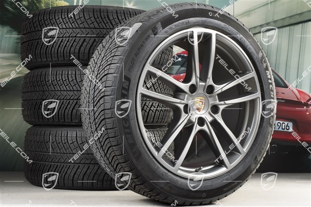 20-inch Cayenne COUPE Sport winter wheel set, rims 9J x 20 ET50 + 10,5J x 20 ET55 + NEW Michelin winter tyres 275/45 R20 + 305/40 R20, with TPMS, Platinum satin matt