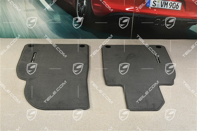 Fußmattensatz vorne, Schwarz mit Kreide Naht Faden, L+R