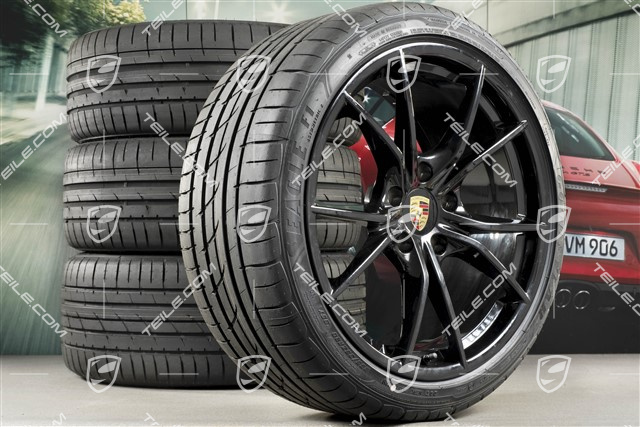 20" Carrera S IV summer wheel set, rims 8J x 20 ET57 + 10J x 20 ET45, GoodYear summer tires 235/35 ZR20 + 265/35 ZR20, black high gloss, with TPMS