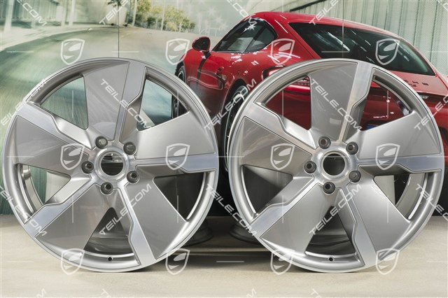 21" Wheel rim set Taycan Exclusive Design, 9,5J x 21 ET60 + 11,5J x 21 ET66, Platinum Silver