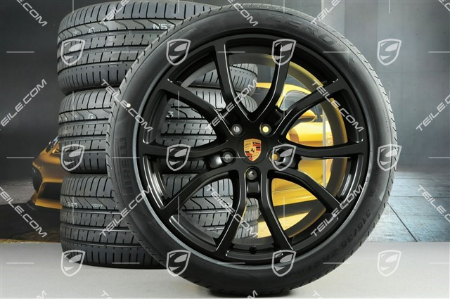 21-inch Cayenne COUPE Exclusive Design summer wheel set, rims 9,5J x 21 ET46 + 11,0J x 21 ET49 + NEW Pirelli summer tyres 285/40 R21 + 315/35 R21, black satin matt, with TPMS