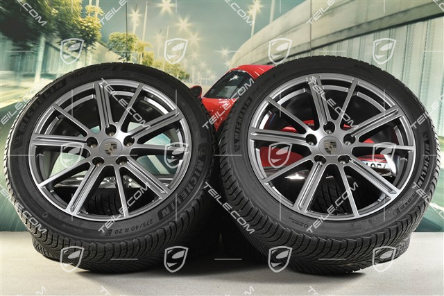 20" Panamera Turbo Koła zimowe, komplet, felgi 9,5J x 20 ET71 + 10,5J x 20 ET71 + NOWE opony zimowe Michelin Pilot Alpin 5 275/40 R20 + 315/35 R20, Adamantium