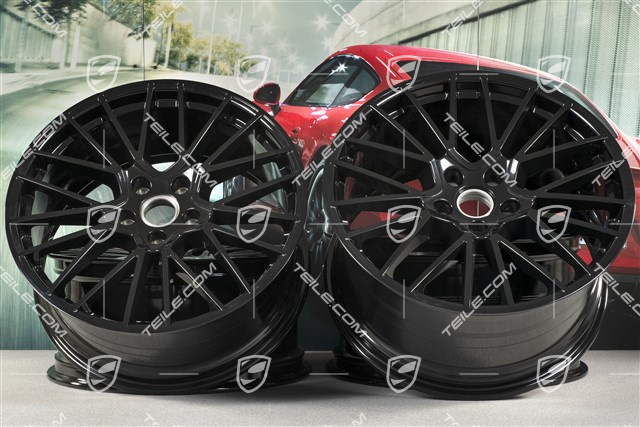 21-inch wheel rim set Cayenne RS Spyder, 11J x 21 ET49 + 9,5J x 21 ET46, black high gloss, for Cayenne Coupé