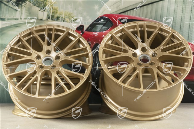 21" Komplet felg Panamera Exclusive Design Sport, 9,5J x 21 ET71 + 11,5J x 21 ET69, Aurum satynowy półmat