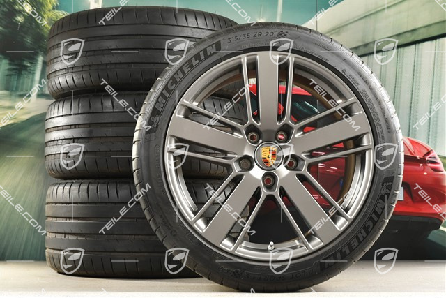 20" Panamera Design 2 Sommerräder, Felgen 9,5J x 20 ET71 + 11,5J x 20 ET68 + Michelin Sommerreifen 275/40 ZR20 + 315/35 ZR20, mit RDK-Sensoren, Platinum Seidenmatt