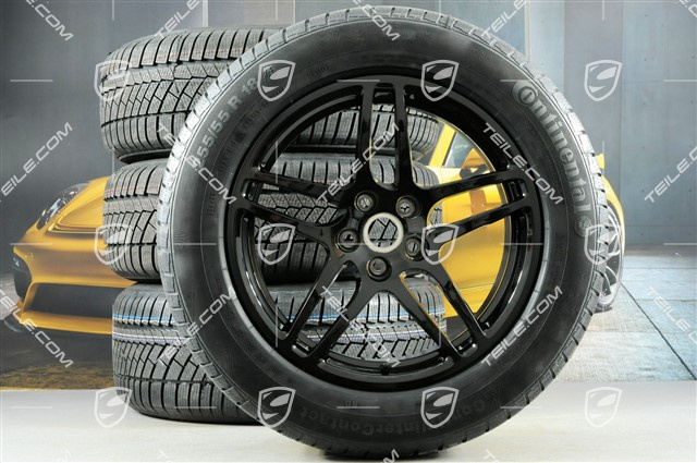 18" "Macan S" Winterräder Satz, Felgen 8J x 18 ET21 + 9J x 18 ET21 + NEUE Continental ContiWinterContact Winterreifen 235/60 ZR 18 + 255/55 ZR 18, mit RDK-Sensoren, schwarz hochglanz