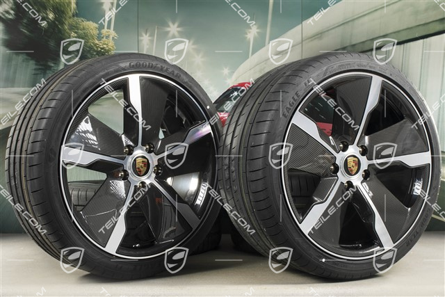 21" Exclusive Design summer wheel set, rims 9,5J x 21 ET60 + 11,5J x 21 ET66 + NEW Goodyear summer tyres 265/35 R21 + 305/30 R21, Carbon aeroblades