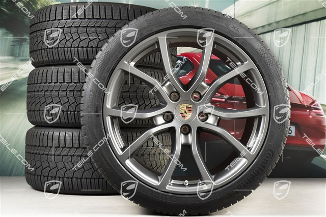 21-inch Cayenne Exclusive Design winter wheel set, rims 9,5J x 21 ET46 + 11,0J x 21 ET58 +  Continental winter tyres 275/40 R21 + 305/35 R21, with TPMS, Platinum satin-mat