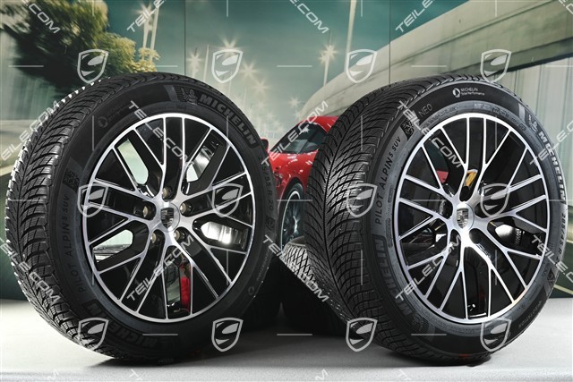 20" Macan S Winterräder Satz, Felgen 7,5J x 20 ET32 + 10J x 20 ET49 + NEUE Michelin Winterreifen 235/55 R20 + 285/45 R20, in Schwarz Hochglanz
