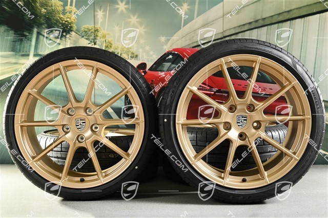 20-inch 718 Sport summer wheels set, rims 8,5J x 20 ET57 + 10,5J x 20 ET47 + Pirelli summer tires 235/35 ZR20 + 265/35 ZR20, with TPMS, aurum satin matt
