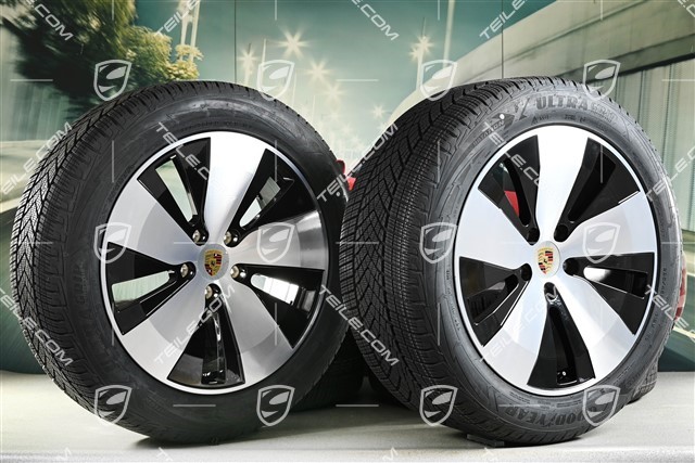 20-inch Macan winter wheel set, rims 7,5J x 20 ET32 + 10J x 20 ET49 + Goodyear winter tyres 235/55 R20 + 285/45 R20, black high gloss