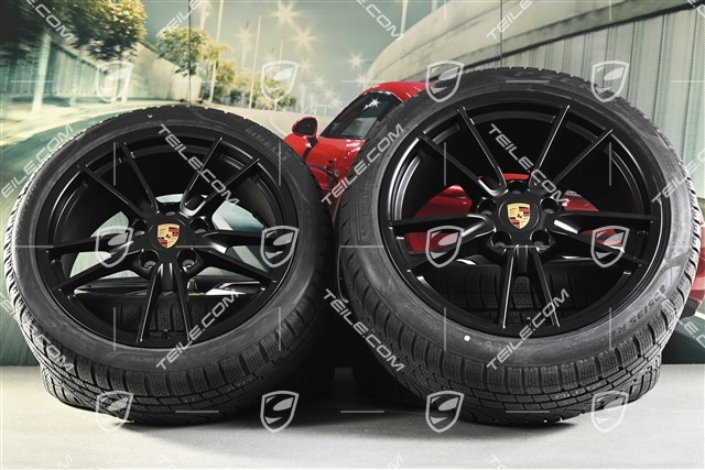 19"+20" Carrera Winterräder Satz, Felgen 8,5J x 19 ET52 + 11J x 20 ET66 + Pirelli Winterreifen 235/40 R19 + 295/35 R20, mit RDK-Sensoren, Schwarz Seidenmatt