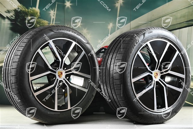 21-inch Cayenne Coupe Aero Design summer wheel set, rims 9,5J x 21 ET46 + 11,0J x 21 ET49 + Pirelli P Zero summer tyres 285/45 R21 + 315/40 R21, with TPMS about 30km, DOT/prod.year 2025