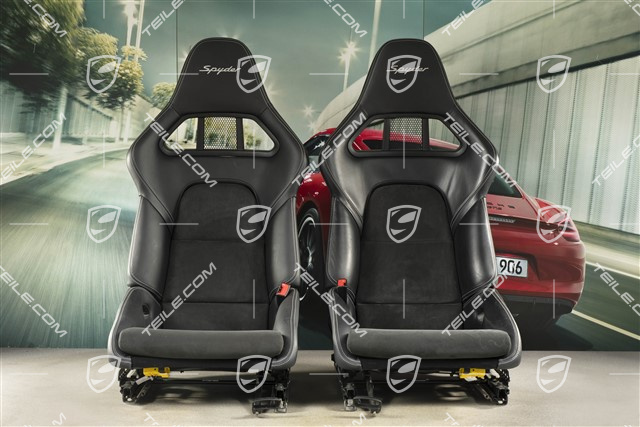 Bucket seat, collapsible, leather/Alcantara Black, seam in Silver, Logo "Spyder", set L+R