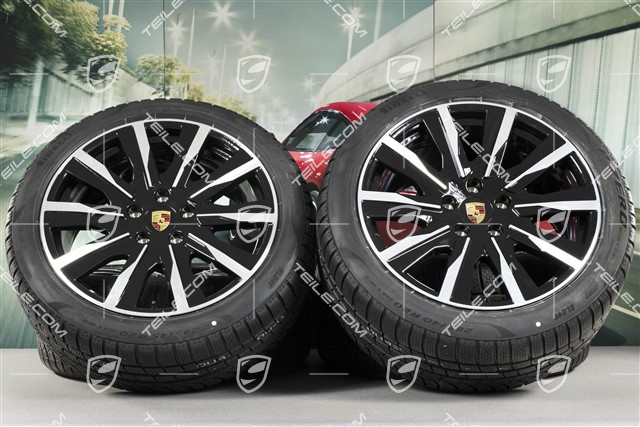 20-inch Taycan Tequipment Design winter wheel set, rims 9J x 20 ET54 + 11J x 20 ET60 + NEW Pirelli winter tyres 245/45 R20 + 285/40 R20, black high gloss