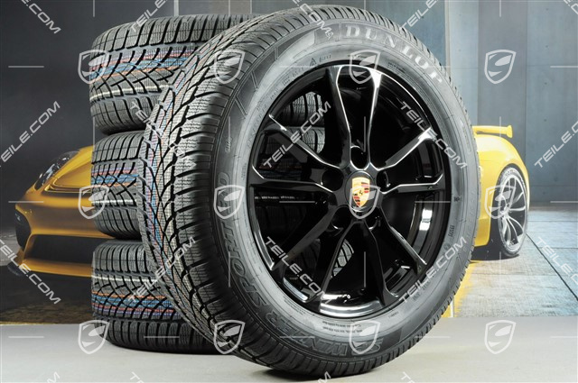 18" Winterräder Satz "Cayenne" Facelift 2014->, Felgen 8J x 18 ET53 + NEUE Dunlop Winterreifen 255/55 R18, mit RDK-Sensoren, schwarz hochglanz