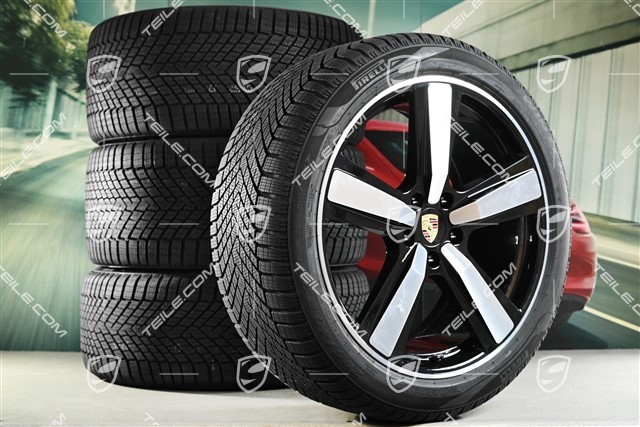 22" Koła zimowe, komplet, Cayenne Exclusive Design Sport, felgi 10J x 22 ET48 +11,5J x 22 ET61 + NOWE opony zimowe Pirelli 285/40 R22 + 315/35 R22, czarny wysoki połysk