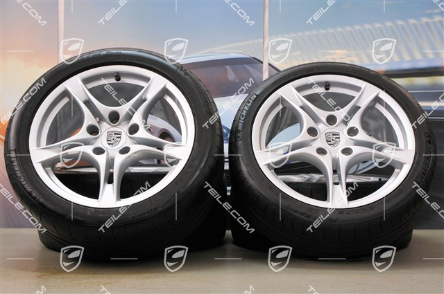 18" koła letnie, komplet Cayman S II, felgi 8J x 18 ET57 + 9J x 18 ET43 + opony letnie 235/40 R18 + 265/40 R18, bez czujników ciśnienia