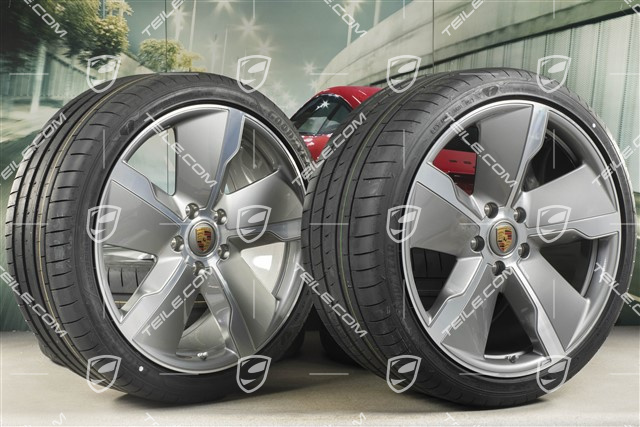 21" Exclusive Design summer wheel set, rims 9,5J x 21 ET60 + 11,5J x 21 ET66 + NEW Goodyear summer tyres 265/35 R21 + 305/30 R21, silver