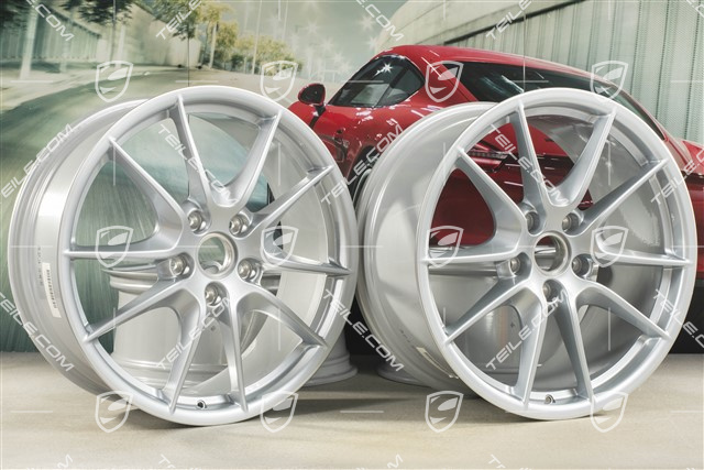 20-inch wheel rim set Carrera S III, 8J x 20 ET57 + 9,5J x 20 ET45, wheel spokes painted Rhodium Silver Metallic