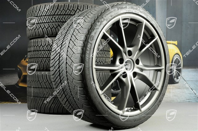 20-inch winter wheels set Carrera S (IV), rims 8,5J x 20 ET49 + 11J x 20 ET78 + Michelin Pilot Alpin PA4 N1 winter tyres 245/35 R20 + 295/30 R20, in platinum