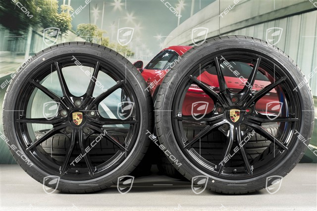 20" Carrera S IV summer wheel set, rims 8J x 20 ET57 + 10J x 20 ET45, GoodYear summer tires 235/35 ZR20 + 265/35 ZR20, black high gloss, with TPMS