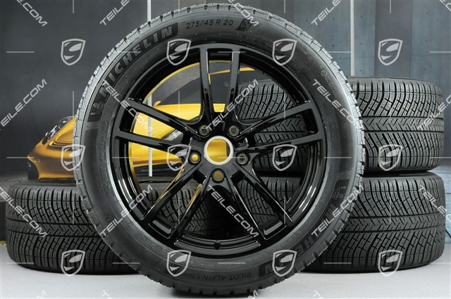 20-inch Cayenne Sport winter wheel set, rims 9J x 20 ET50 + 10,5J x 20 ET64 + NEW Michelin winter tyres 275/45 R20 + 305/40 R20, with TPMS, black high-gloss