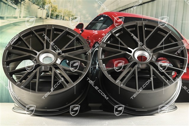 21" Felgi Panamera Turbo S, komplet, centralnie mocowane, 9,5J x 21 ET71 + 10,5J x 21 ET71, Turbonite