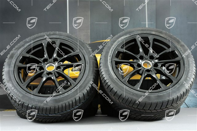 19" Winterräder Satz "Panamera S", Felgen 9J x 19 ET64 + 10,5 J x 19 ET62 + Continental ContiWinterContact PS830 P Winterreifen 265/45 R19 + 295/40 R19, in Schwarz Hochglanz