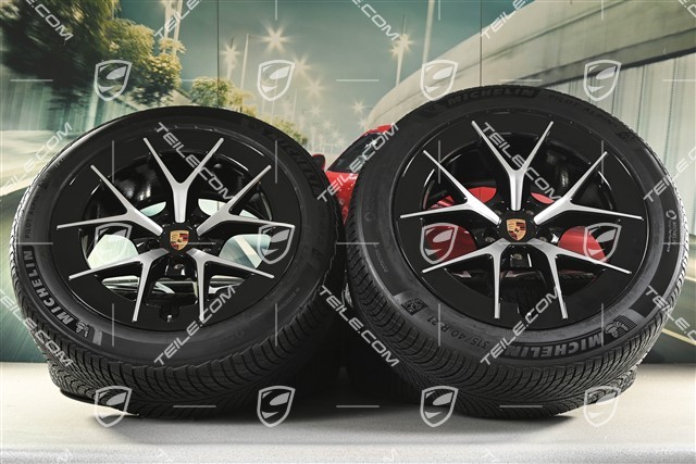 21" Cayenne RS Spyder Design winter wheel set, wheel rims 9,5J x 21 ET16 + 11J x 21 ET37 + Michelin Pilot Alpin 5 winter tyres 275/45 R21 + 315/40 R21, black high gloss