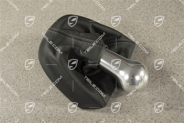 Shift lever / gearshift knob, Black Leather / aluminium, 6-speed manual transmission
