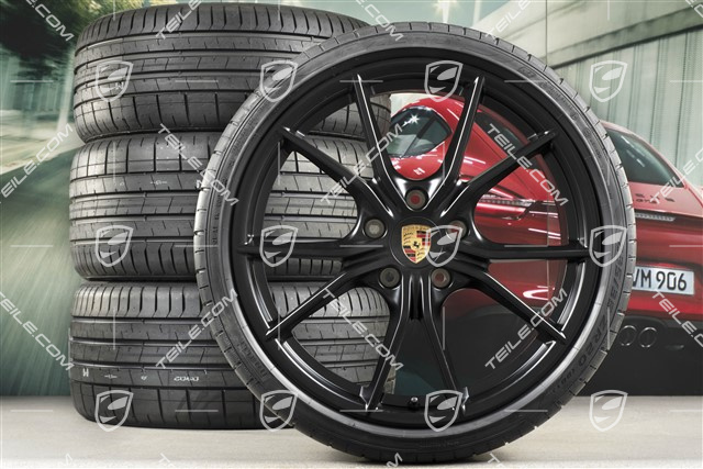 20" Carrera S koła letnie kompl., felgi 8J x 20 ET57 + 10J x 20 ET45, opony letnie Pirelli 235/35 ZR20 +265/35 ZR20, czarny satynowy półmat, z czujnikami ciśnienia
