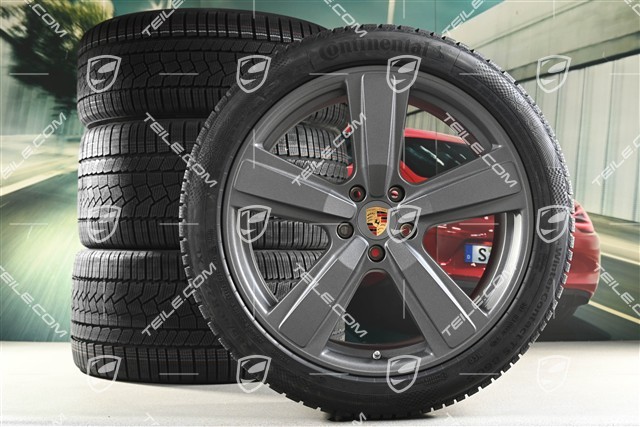 22" Koła zimowe, komplet, Cayenne Exclusive Design Sport, felgi 10J x 22 ET48 +11,5J x 22 ET52 + NOWE opony zimowe Continental 285/40 R22 + 315/35 R22, Vesuvius Grey