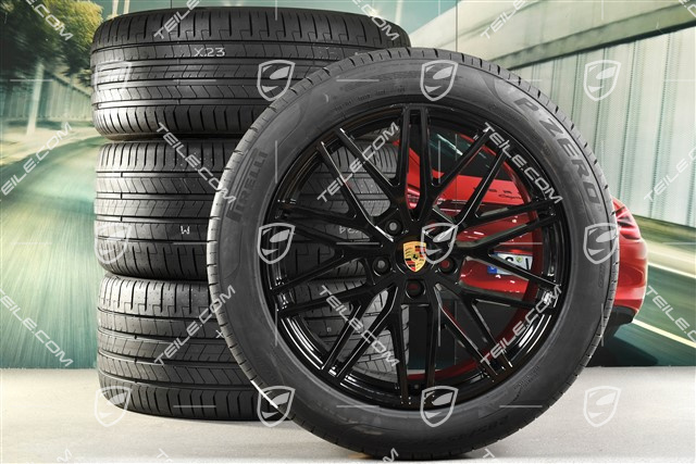 21-inch Cayenne Coupe RS Spyder Design summer wheel set, rims 9,5J x 21 ET46 + 11,0J x 21 ET49 + Pirelli P Zero summer tyres 285/45 R21 + 315/40 R21, with TPMS, black high gloss