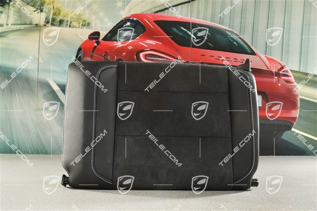 Cabrio / Targa, Notsitzrückenlehne / Rücksitz / Rückenlehne, Hinten, Leder / Alcantara, Schwarz mit Rhodiumsilber Naht Faden, GTS, L