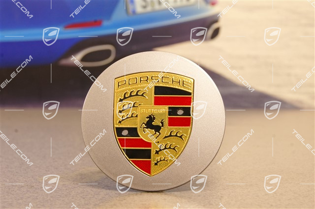 Hub cap, convex, crest coloured, Platinum silver metallic