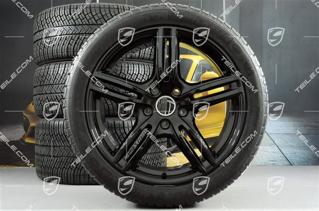 20" Winterräder Satz "Panamera Turbo", Felgen 9,5 J x 20 ET71 + 10,5 J x 20 ET71 + NEUE Michelin Pilot Alpin 4 Winterreifen 275/40 R20 + 315/35 R20, schwarz hochglanz