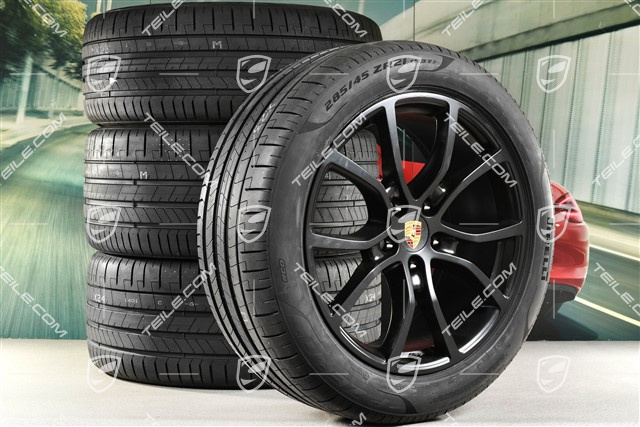 21" koła letnie Cayenne Coupe Exclusive Design, komplet, felgi 9,5J x 21 ET46 + 11,0J x 21 ET49 + opony letnie Pirelli P Zero 285/45 R21 + 315/40 R21, z czujnikami ciśnienia, czarny satynowy mat