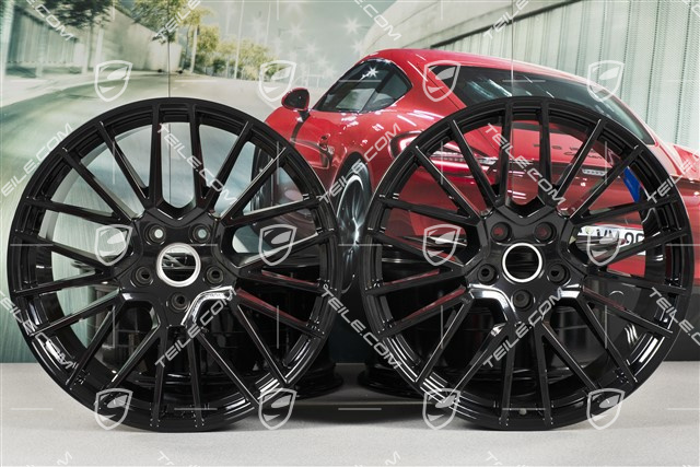 21-inch wheel rim set Cayenne RS Spyder, 11J x 21 ET49 + 9,5J x 21 ET46, black high gloss, for Cayenne Coupé