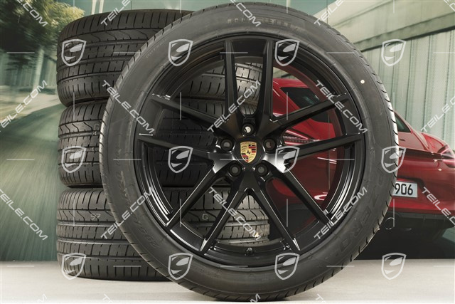 20-inch "Macan S" summer wheels set, rims 9J x 20 ET26 + 10J x 20 ET19 + Pirelli summer tyres 265/45 R20 + 295/40 R20, Black satin mat, with TPMS