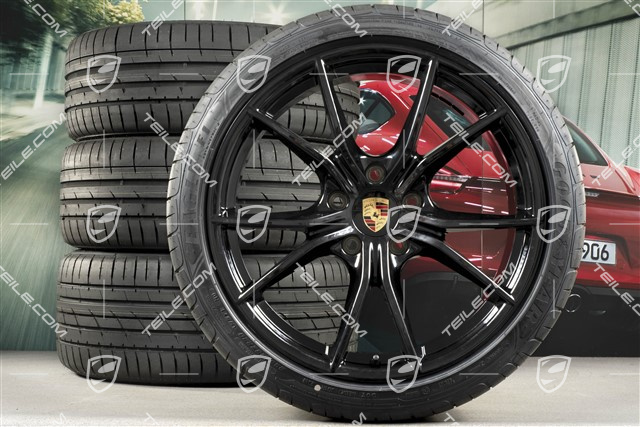 20" Carrera S IV summer wheel set, rims 8J x 20 ET57 + 10J x 20 ET45, GoodYear summer tires 235/35 ZR20 + 265/35 ZR20, black high gloss, with TPMS