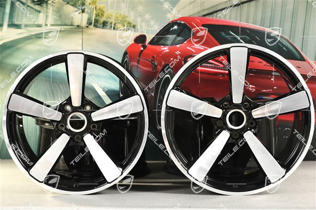 20+21" Felgensatz Carrera Exclusive, Felgen: vorne 9,5J x 20 ET44 + hinten 12J x 21 ET70, Schwarz Hochglanz